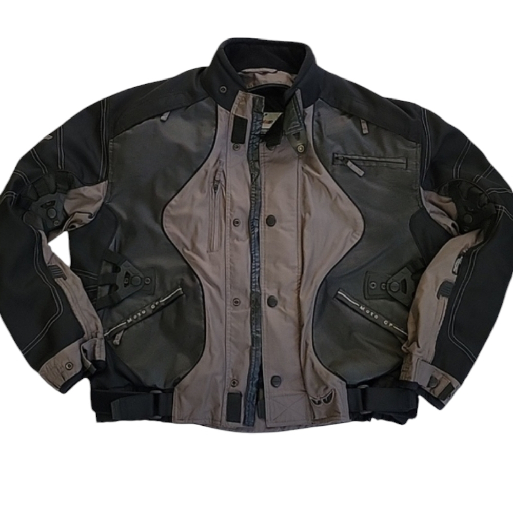 Men's Black and Taupe Motorcycle Jacket